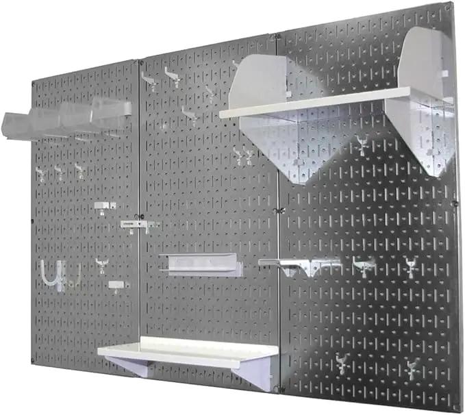 Wall Control Pegboard Organizer 4 ft. Metal Pegboard Standard Tool Storage Kit with Galvanized Toolboard and White Accessories by GreenHaven Gardens
