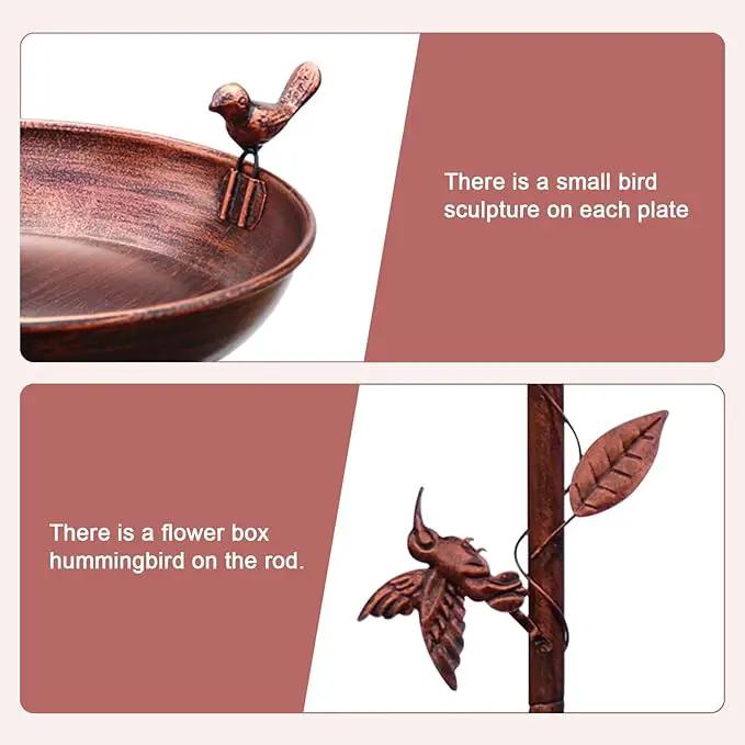 Metal Bird Bath for Outside with 2 Bird Decor, Hummingbird on Pole & Sparrow on Bowl, 38.5 Inch Height Garden Birdbath, 12 Inch Antique Bronze Freestanding Birdfeeder Bath for Yard Patio by GreenHaven Gardens