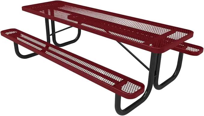 Coated Outdoor Furniture Heavy-Duty Portable Outdoor Picnic Table, Thermoplastic Coated Expanded Metal Commercial-Grade Patio Dining Furniture Made in America (8ft Rectangular, Burgundy) by GreenHaven Gardens