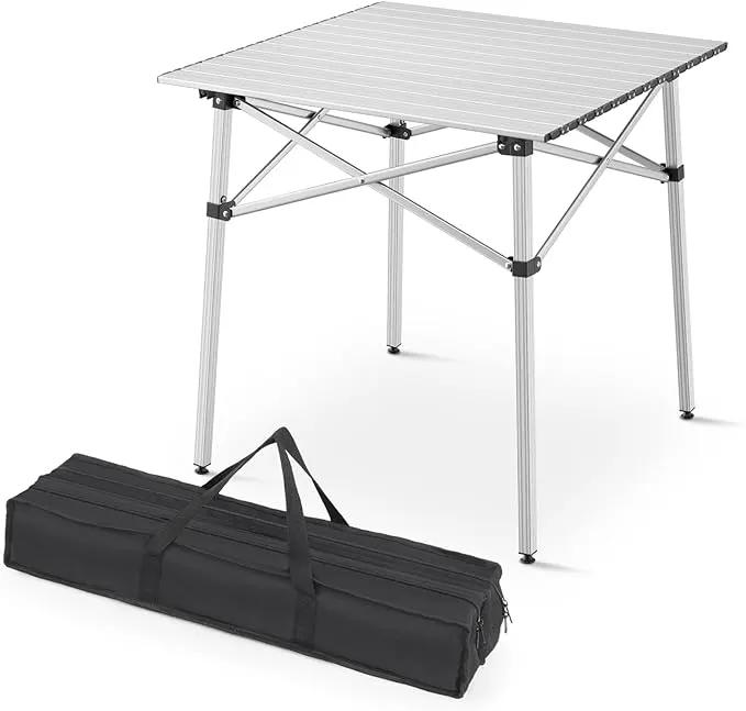 Athena Collection Foldable Camping Table, 28" Small Aluminum Outdoor Folding Camp Table with Roll Up Tabletop and Carry Bag, Lightweight and Portable for Outdoor Camping Picnic Grilling, Silver by GreenHaven Gardens