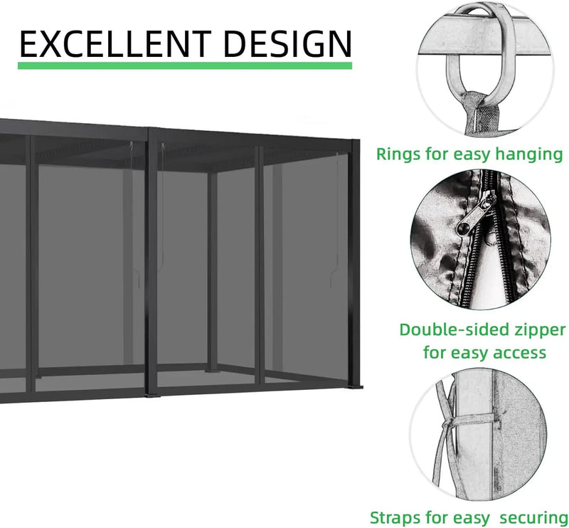 12x20FT Mosquito Netting for Gazebo,Pergola,Pop up Canopy Tent,6-Panel with Zipper for Outdoor Patio,Backyard (Black,Mosquito Net Only) by GreenHaven Gardens