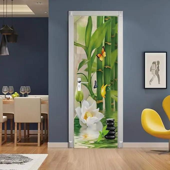 Bamboo 3D Door Stickers Murals - Peel and Stick - Waterproof & Washable - Matt Finish - Natural Style - Bamboo Pattern - 37.4" x 78.7" - 2 Pieces by GreenHaven Gardens