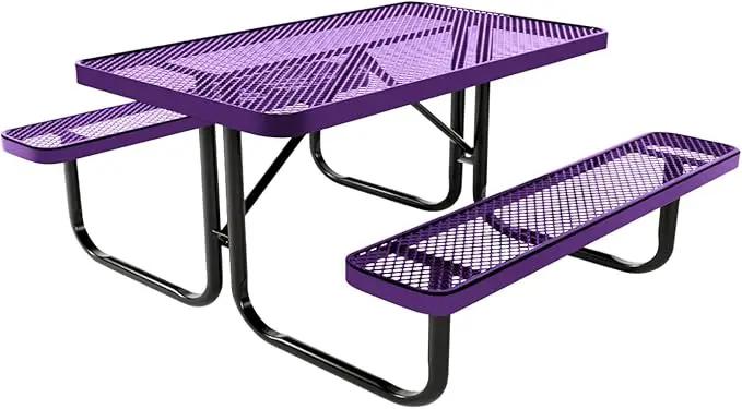 Coated Outdoor Furniture Heavy-Duty Portable Outdoor Kids Table, Expanded Metal Kids Picnic Table, Commercial-Grade Picnic Table, Made in America (4ft Rectangular, Childrens, Textured Purple) by GreenHaven Gardens