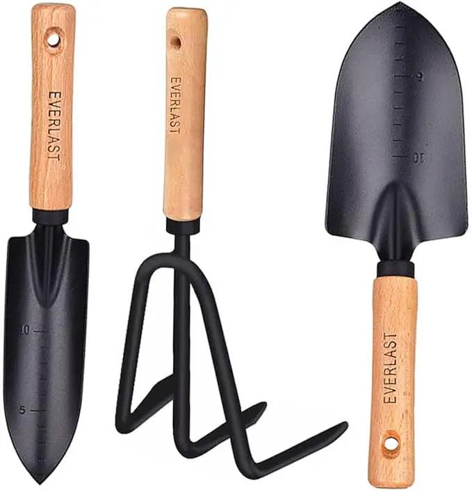 Garden Tools Set-Garden Trowel, Large Succulent Plant Transplant Trowel Set,3 Piece Large Premium Gardening Hand Kit,1 Narrow Shovel,1 Wide Shovel and 1 Garden rake Tools Set Gift for Mens and Womens by GreenHaven Gardens