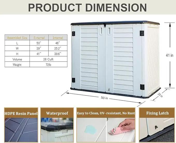 HOMSPARK Storage Shed Weather Resistance, Multi-Purpose Outdoor Storage Cabinet for Backyards and Patios, Horizontal Storage Shed for Lawnmower, Patio Accessories (White 1, Large - 26 cu.ft) by GreenHaven Gardens