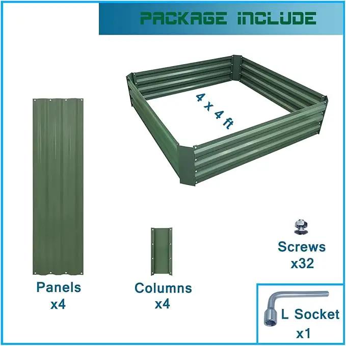 4x4x1ft Metal Raised Garden Bed Kit，Galvanized Garden Bed Box for Vegetables, Flowers, Herbs, and Succulents,120 Gallon Capacity - Green by GreenHaven Gardens