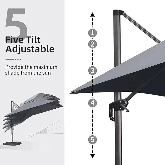 PURPLE LEAF 11 Feet Patio Umbrella with Base Outdoor Cantilever Round Umbrella Aluminum Offset Umbrella with 360-degree Rotation for Garden Deck Pool Patio, Grey by GreenHaven Gardens