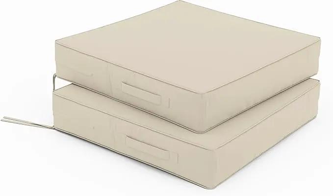 Patio Chair Cushions 22 X 22 X 4 Inch Waterproof Outdoor Seat Cushions for Patio Furniture, Outdoor Sofa Couch Pads with Ties & Handle, Set of 2, Cream by GreenHaven Gardens