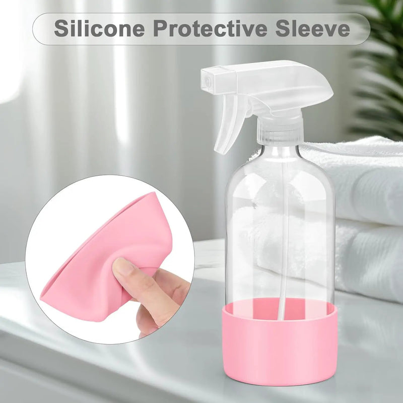 2 Pack Glass Spray Bottles with Silicone Sleeve, 16 oz Empty Refillable Containers with Adjustable Spray Nozzles, Spray Bottles for Hair, Cleaning Solutions and Plants Pink&Grey by GreenHaven Gardens