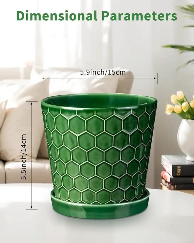 EFISPSS 6 Inch Plant Pot,Ceramic Pots for Plants with Drainage,Flower Pots Indoor Pots for Plants, Modern Flower Pots for Home and Office,Set of 2 - Patina by GreenHaven Gardens