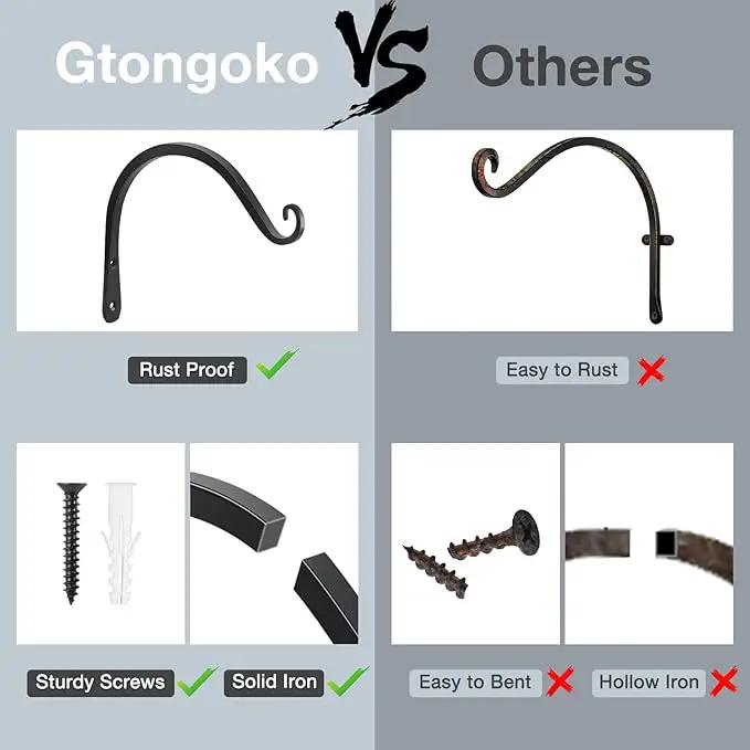 Gtongoko 2 Pack 8 Inch Plant Hangers Outdoor Metal Hanging Plant Bracket Bird Feeder Plant Hooks for Hanging Flower Basket, Wind Chimes, Solar Lanterns, Black by GreenHaven Gardens