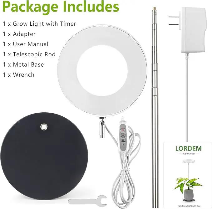 LORDEM Grow Light, LED Plant Light for Indoor Plants Growing, Full Spectrum Desk Growth Lamp with Automatic Timer for 4H/8H/12H, 4 Dimmable Levels, Height Adjustable 9.8"-30.6" by GreenHaven Gardens