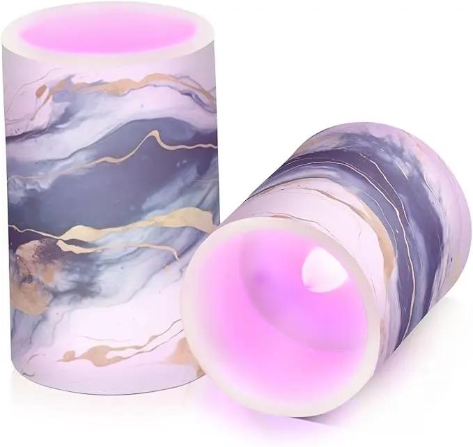 Flickering Flameless Candles, Drak Blue Golden Marble LED Candles with Remote Timer, Set of 2 Battery Operated Candle for Valentine Wedding Birthday by GreenHaven Gardens