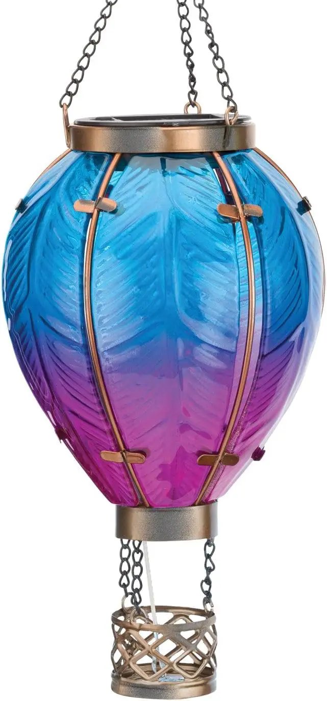 Regal Art & Gift Hot Air Balloon Solar Lantern – Hanging Solar-Powered LED Lights, Waterproof Portable Decorative Outdoor Lamp Made of Metal & Glass for Garden, Patios & Pathway – Blue (Small) by GreenHaven Gardens