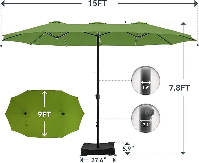 GREEN PARTY 15 ft Rectangle Patio Umbrella with Base Included, Double-Sided Table Umbrella with Crank, Large Outdoor Umbrellas for Patio Poolside Garden Backyard, Lime Green by GreenHaven Gardens