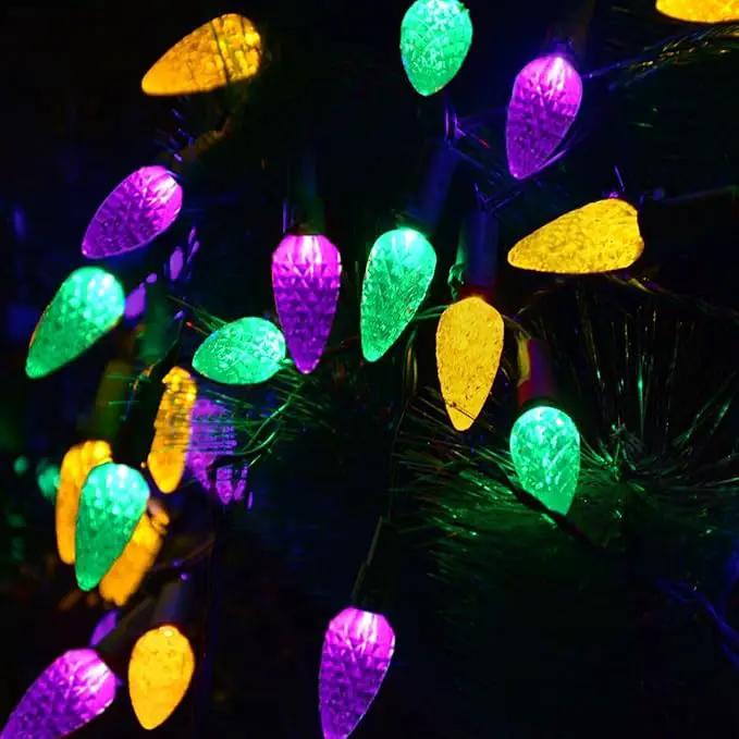 Solar Mardi Gras Lights - Yellow Green Purple Decor, 50 LEDs 8 Modes Waterproof Outdoor C6 Strawberry Garden for Camping, Holiday, Arbor, Fence, Balcony Decorations by GreenHaven Gardens
