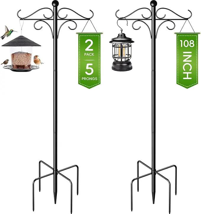Shepherds Hooks for Outdoor, 2 Pack 108 Inch Heavy Duty Bird Feeder Pole with 5 Prongs Base, Adjustable Shepherds Hook for Hanging Birdhouses, Lanterns, Plant Baskets, Wind Chimes by GreenHaven Gardens
