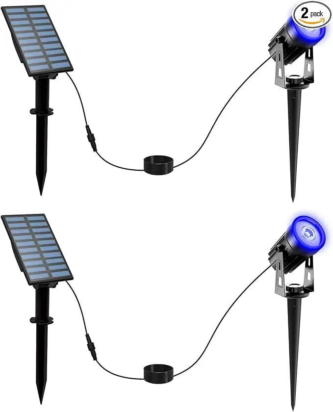 T-SUNUS 2 Pack Solar Landscape Spotlights Blue, Solar Garden Spot Light IP65 Waterproof 9.8ft Cable, 2000mAh Separated Solar Panel, Auto On/Off for Garden Driveway Pathway Pool Area by GreenHaven Gardens