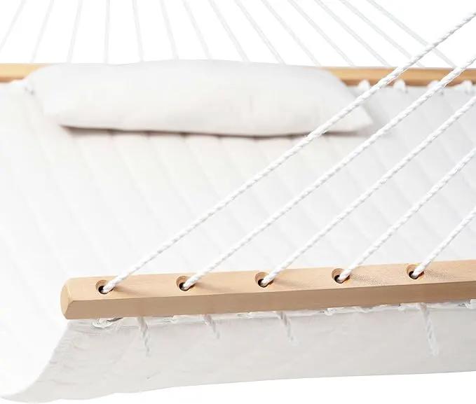 Lazy Daze 12 FT Sunbrella Quilted Double Hammock with Hardwood Spreader Bar, 450 lbs Capacity, Cream by GreenHaven Gardens