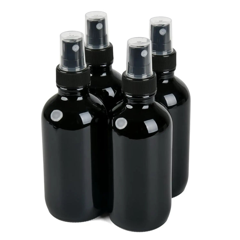 4 PCS, 4 oz Black Glass Mini Spray Bottles, Fine Mist, Refillable Containers for Cleaning Solutions and Skin Care by GreenHaven Gardens