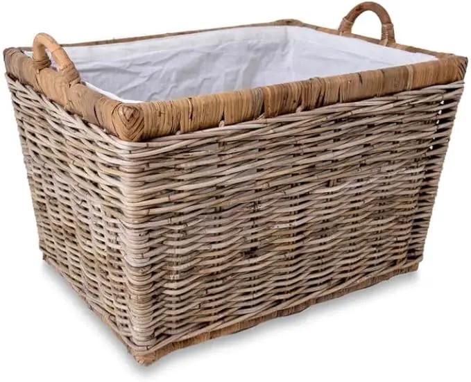 The Basket Lady Lift-Off Lid Wicker Storage Basket, Large, 24.5 in L x 18 in W x 17.5 in H, Serene Grey… by GreenHaven Gardens