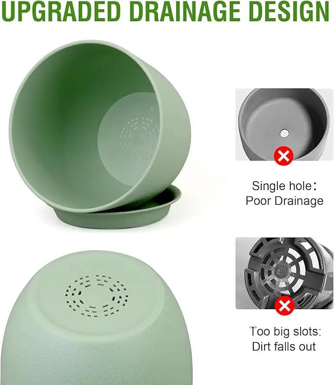 Flower Pots 9/8/7.5 inch, Plant Pots for Indoor Outdoor Plants, Set of 3 Modern Decorative Plastic Planters with Drainage Holes and Saucers for Garden Porch House Plants, Green by GreenHaven Gardens