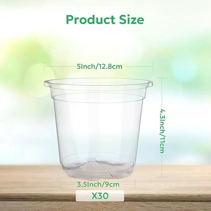 30 Packs 5 Inch Reinforced Clear Nursery Pots with Drainage Hole, Transparent Variety Pack Plastic Plant Pot Seedling Planter Seed Starter Flower by GreenHaven Gardens