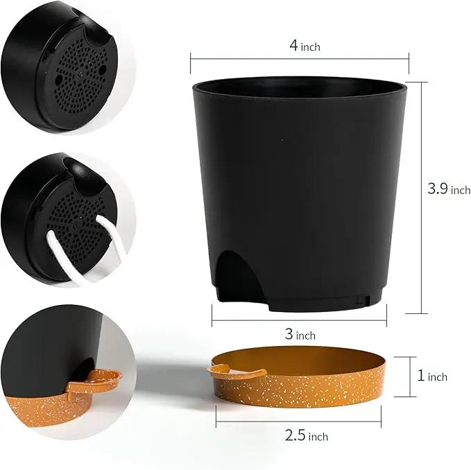 4 inch Small Plant Pots for Outdoor Indoor Plants, 10 Pack Planters with Drainage Holes and Tray, Small Self Watering Pots for Succulent, Cactus, Aloe and Other Plants (Black) by GreenHaven Gardens