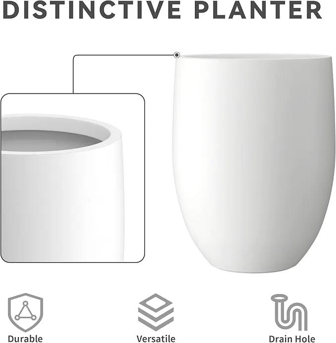 Kante 21.7" H White Concrete Tall Planter, Large Outdoor Indoor Decorative Pot with Drainage Hole and Rubber Plug, Modern Round Style for Home and Garden by GreenHaven Gardens