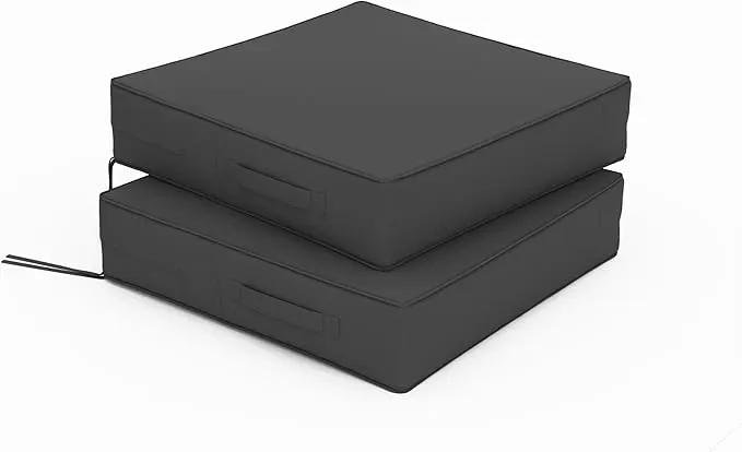 Patio Chair Cushions 19 X 19 X 4 Inch Waterproof Outdoor Seat Cushions for Patio Furniture, Outdoor Sofa Couch Pads with Ties & Handle, Set of 2, Grey by GreenHaven Gardens