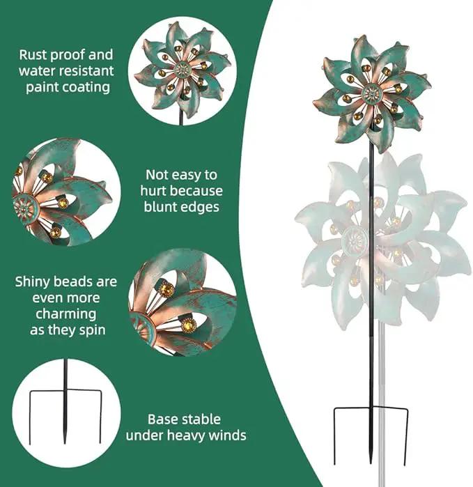 VEWOGARDEN Garden Decor Wind Spinners, Small Waterproof Metal Pinwheels Wind Spinner for Yard and Garden 37 * 10inches (Double Blade) by GreenHaven Gardens