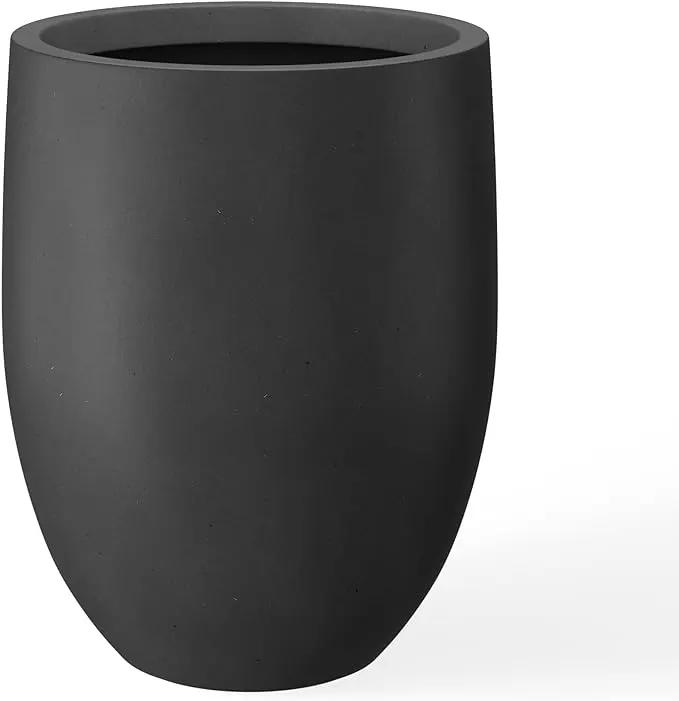 Kante 21.7" H Natural Concrete Tall Planter, Large Outdoor Indoor Decorative Pot with Drainage Hole and Rubber Plug, Modern Round Taper Style for Home and Patio Burnished Black by GreenHaven Gardens