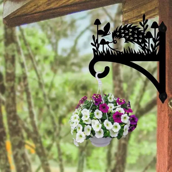 peacoblue Iron Plant Hangers Hooks for Outdoor Indoor Hanging Plants Flower Fern Pots Lantern Bird Feeder Wind Chimes, 12”x14” Weather Resistant Metal Wall Holder for Porch Garden Farmhouse(Hedgehog) by GreenHaven Gardens