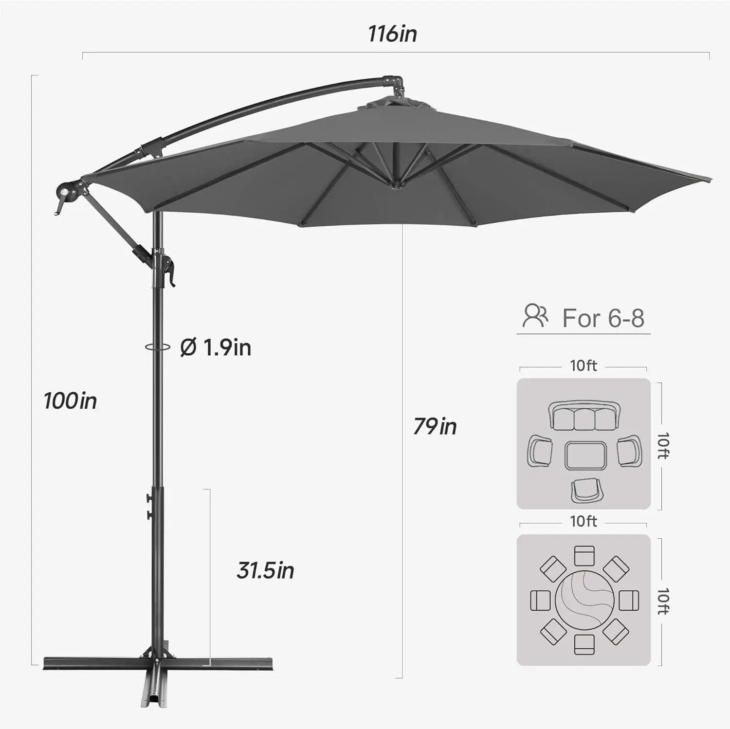 FLAME&SHADE 10ft Cantilever Patio Umbrella Outdoor, Large Offset Umbrella with Crank and Cross Base, UPF 50+ UV Protection Hanging Umbrella for Pool Deck Garden, Anthracite by GreenHaven Gardens