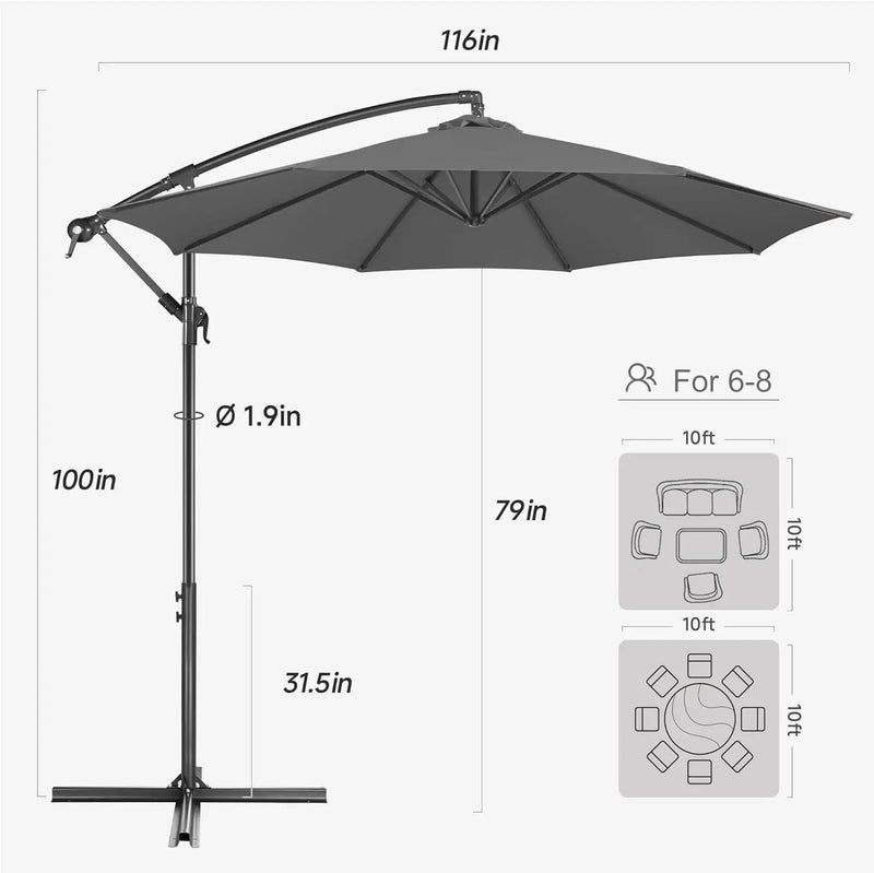 FLAME&SHADE 10ft Cantilever Patio Umbrella Outdoor, Large Offset Umbrella with Crank and Cross Base, UPF 50+ UV Protection Hanging Umbrella for Pool Deck Garden, Anthracite by GreenHaven Gardens
