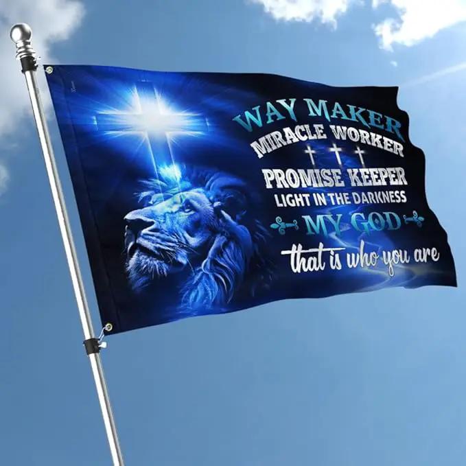 American Flag-Jesus Christ Grommet Flag Way Maker Miracle Worker DDH1349GF, 3x5 ft., No Flag Pole Rings-USA Heavy Duty Flags Canvas Cotton-Durable Indoor Outdoor Flag by GreenHaven Gardens