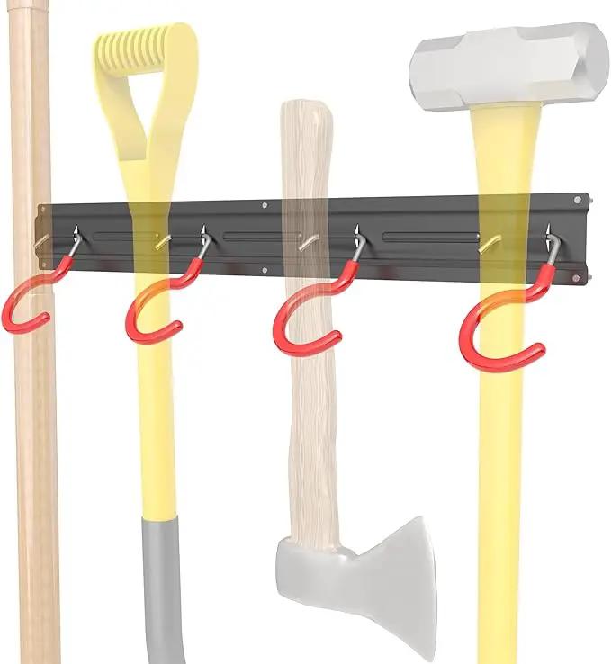 TORACK Metal Wall-Mounted Garden Tool Organizer for Garage, Mop and Broom Holder, Yard Tool Storage Rack for Rakes, Shovels, Mops, Brooms (4 Rails, 16 Hooks) by GreenHaven Gardens