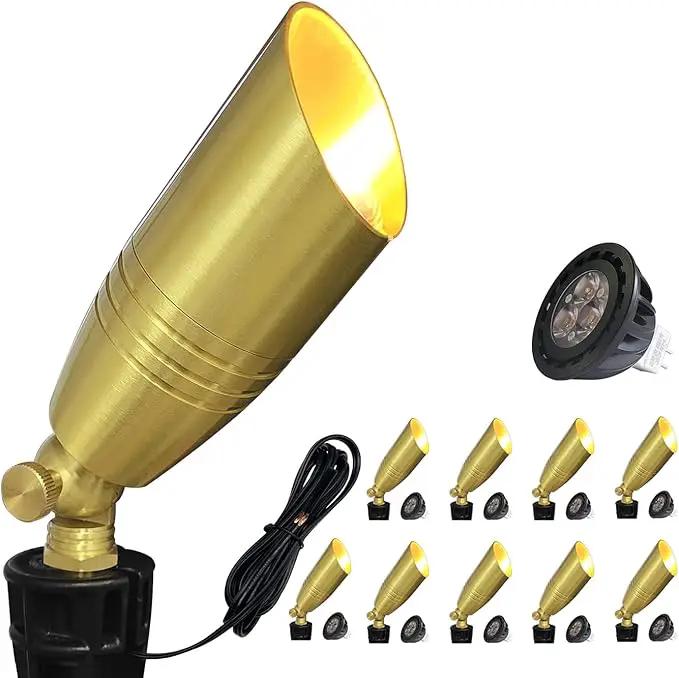 COLOER Die-cast Brass Landscape Spotlight 10-Pack with 5W Aluminum Housing LED MR16 Bulb,12V AC/DC Low Voltage Copper Outdoor Lighting, Directional Garden Patio Spot Up Light (102B Brass Finish) by GreenHaven Gardens