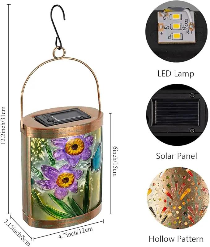Starsoul 2 Pack Hanging Solar Lantern Outdoor Waterproof Glass Butterfly and Flowers Decorative Solar Lights for Outside Garden Yard Table Patio Decor by GreenHaven Gardens
