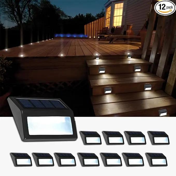 Solar Lights Outdoor, Waterproof Solar Powered Deck Step Lights for Patio Garden Backyard Garage Driveway Pathway Outside Wall Lighting (Cool White/12 Pack) by GreenHaven Gardens