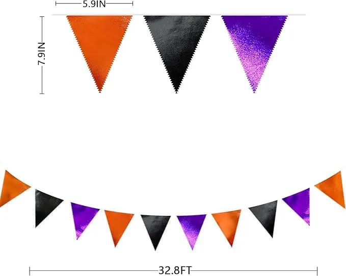 Black Orange Purple Halloween Party Decorations Metallic Fabric Triangle Pennant Banner Flag Bunting Garland for Birthday Baby Shower Bachelorette Trick or Treat Halloween Holiday Party Supplies by GreenHaven Gardens