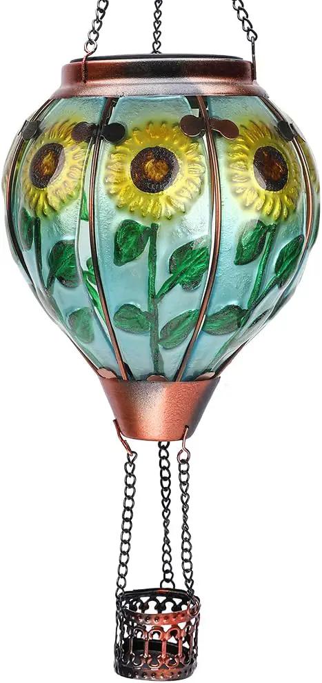 Hot Air Balloon Solar Lantern with Flickering Flame Hanging Solar Lanterns Outdoor Lights Waterproof Lanterns Decorative Garden Patio Yard Party Decor Sunflower by GreenHaven Gardens