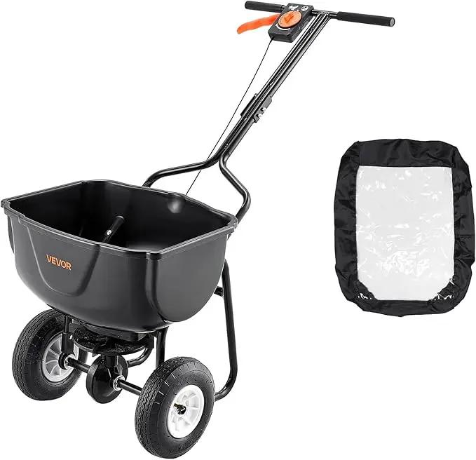 VEVOR Broadcast Spreader, 60LBS Capacity, Walk-Behind Push Spreader, 0-9.8 ft Spreading Width, 10 in All Terrain Pneumatic Tires, Lawn Spreaders with Hopper Grate, for Seed, Fertilizer, Salt, Ice Melt by GreenHaven Gardens
