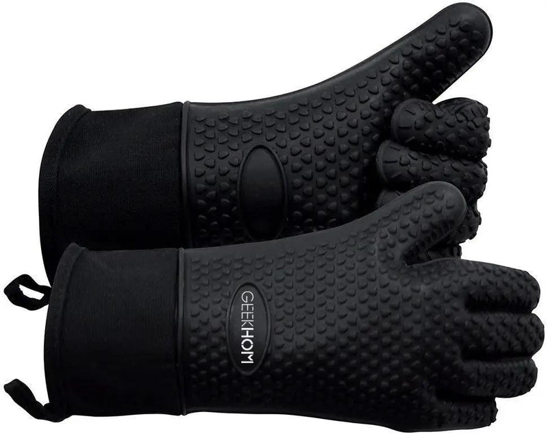 GEEKHOM BBQ Gloves, Grilling Gloves Heat Resistant Oven Gloves, Kitchen Silicone Oven Mitts, Long Waterproof Non-Slip Pot Holder for Barbecue, Cooking, Baking, Black by GreenHaven Gardens