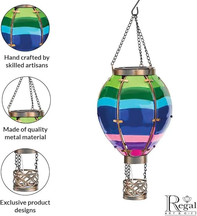 Regal Art & Gift Hot Air Balloon Solar Lantern – Hanging Solar-Powered LED Lights, Waterproof Portable Decorative Outdoor Lamp Made of Metal & Glass for Garden, Patios & Pathway – Stripe (Small) by GreenHaven Gardens