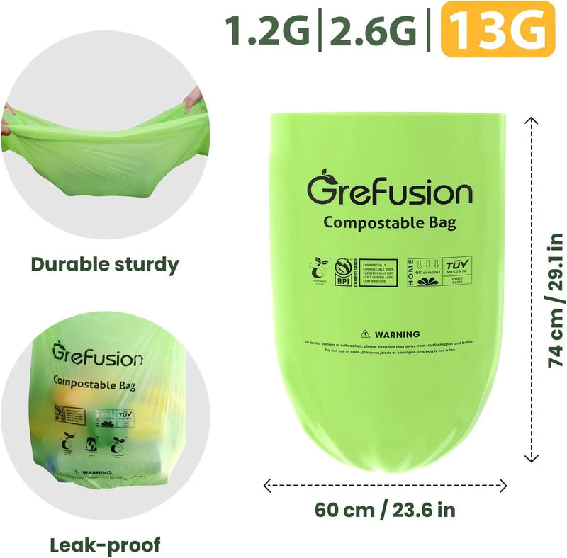 Compostable Bags,Trash bags 13+ gallon tall kitchen, Compostable Trash Lawn & Leaf Yard Waste Bags,Kitchen Compost Trash Bin Compatible,Extra Thick1.01 Mills,Certified by BPI and OK Compost by GreenHaven Gardens