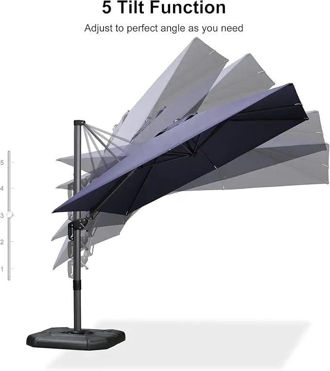 PURPLE LEAF 8.8' X 8.8' Right-left Tilt Patio Umbrella with Base Outdoor Cantilever Swivel Square Umbrella with Tilt Aluminum Offset Umbrella with 360-degree Rotation for Garden Deck Pool Patio Navy by GreenHaven Gardens