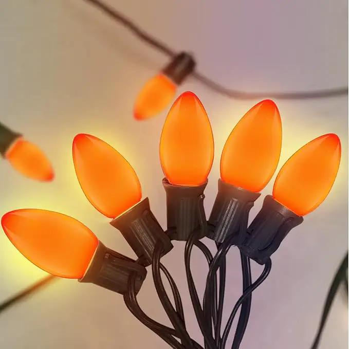 C7 LED Outdoor Halloween Lights 25Ft Orange Christmas String Lights with 27 Shatterproof Orange LED Bulbs, Hanging Outdoor Patio Lights for Christmas Halloween Party Patio Wedding Holiday Decoration by GreenHaven Gardens