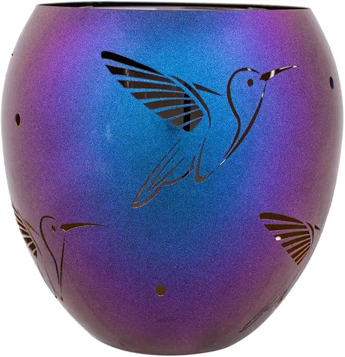 VEWOGARDEN Solar Lanterns Outdoor Waterproof Hummingbird Hollowed-Out Metal Lantern Solar Lights with Flickering Flame for Patio Porch Table, Purple by GreenHaven Gardens