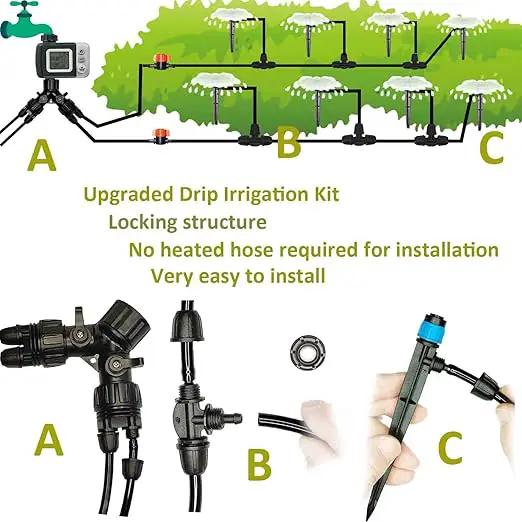 64FT Drip Irrigation Kit with Garden Timer Plant Watering System with Tubing Gushing Nozzles and Water Timer, Quick Connector Kits Easy to Assemble by GreenHaven Gardens